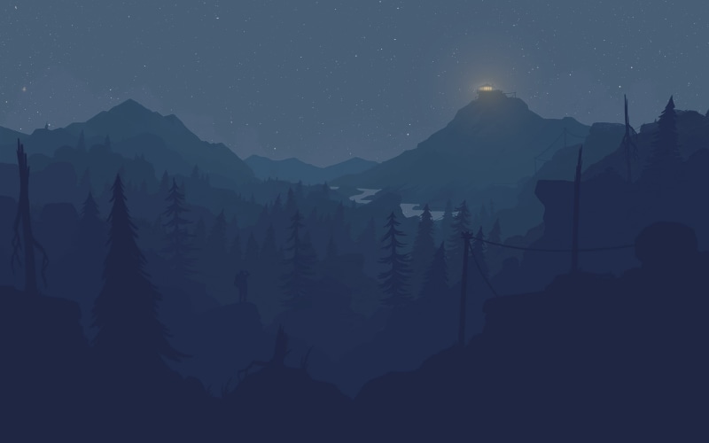 mountain peak, idyllic, Firewatch, landscape, cold temperature, space, silhouette, snowcapped mountain, star - space, scenics - nature, 2K, artwork, mountain range