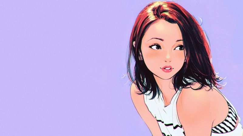 anime, digital art, looking at camera, beautiful woman, pink color, hairstyle, indoors, young adult, headshot, 1080P, young women, orange, hair, character