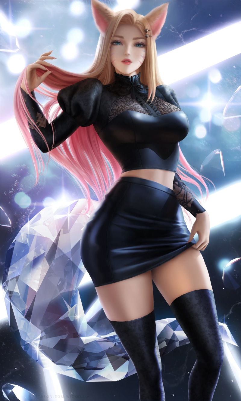 video game characters, Ahri (League of Legends), drawing, artwork, Wickellia, fantasy art, thighs, illustration, League of Legends, video game art, fan art