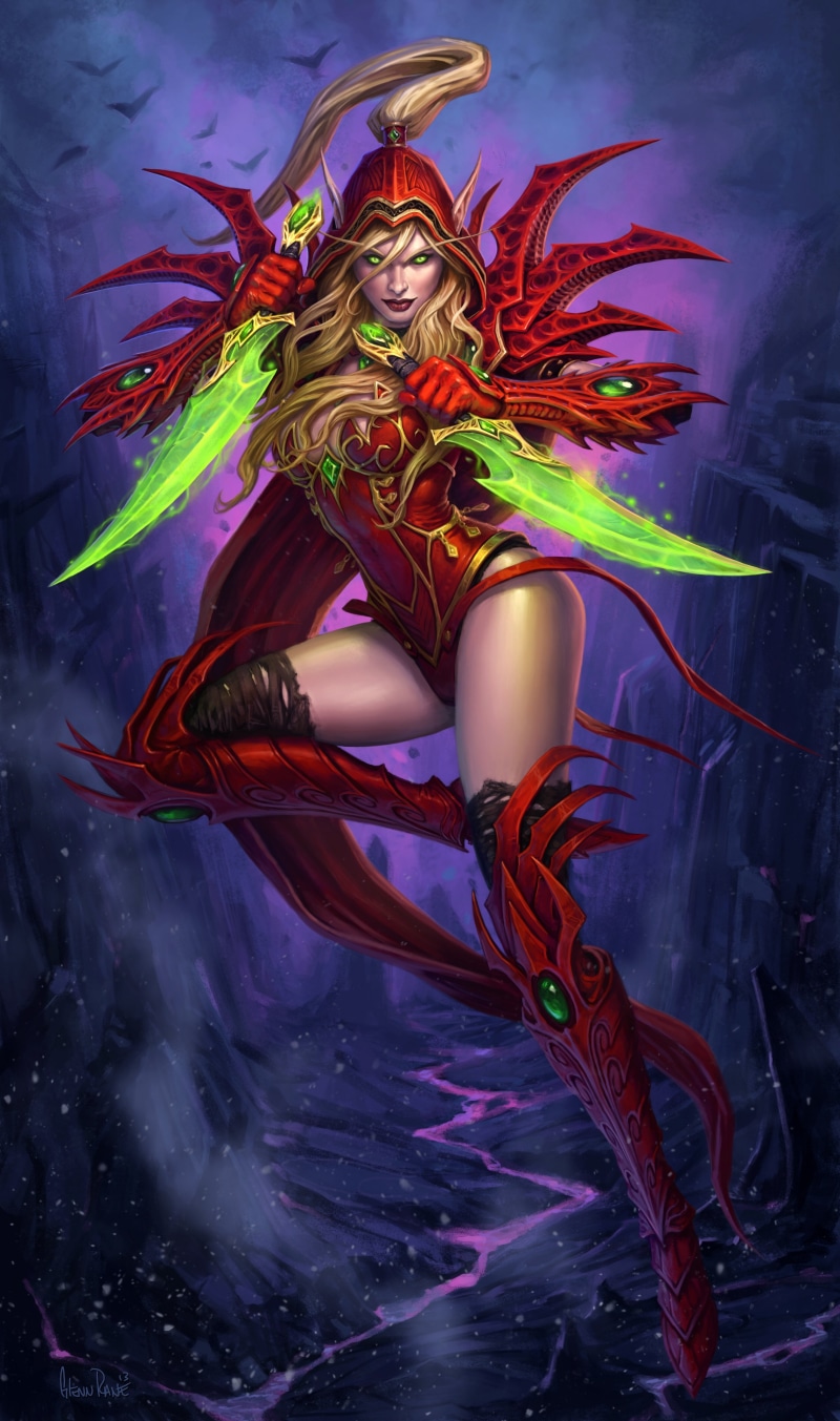 arts culture and entertainment, Valeera, women, young adult, females, long hair, video games, dagger, blonde, adult, thighs, green eyes, Hearthstone, portrait