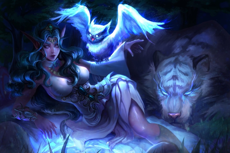 fantasy art, illustration, fantasy girl, Night Elves, Tyrande Whisperwind, World of Warcraft, 1080P