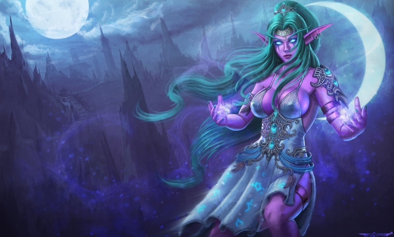 WarCraft, by Héctor Rivera Couoh, Tyrande, Environments, by itzaspace, Night Elf, Tyrande Whisperwind, Figure, Tyrande fanart, The Rustle Of The Wind, Blizzard