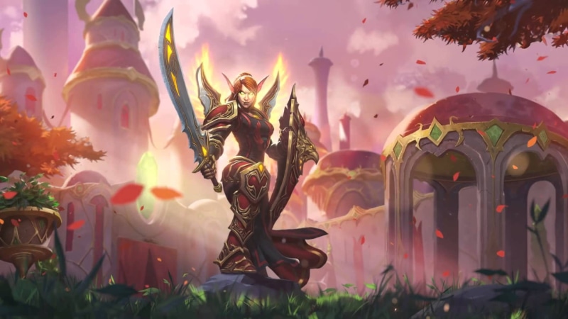digital art, video games, sword, hearthstone, city, Lady Liadrin, artwork, Paladin, Blizzard Entertainment, world of warcraft, warcraft, women, 1080P