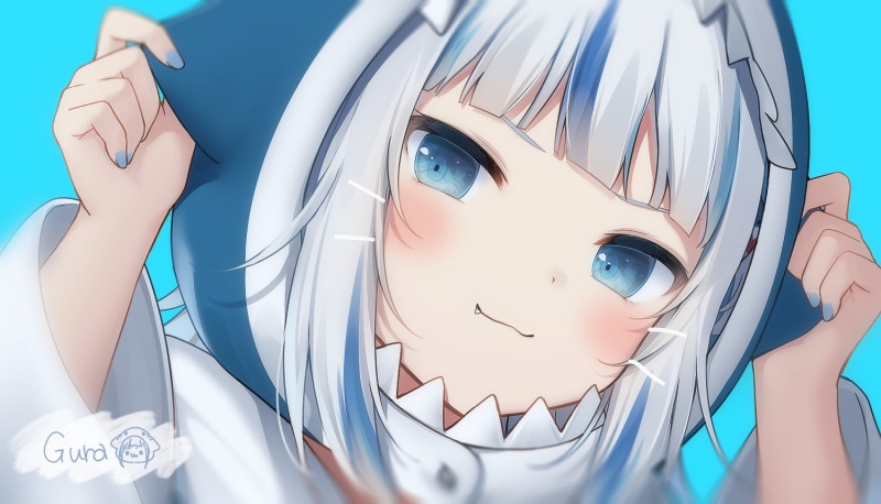 720P, blue eyes, white hair, Hololive, Gawr Gura