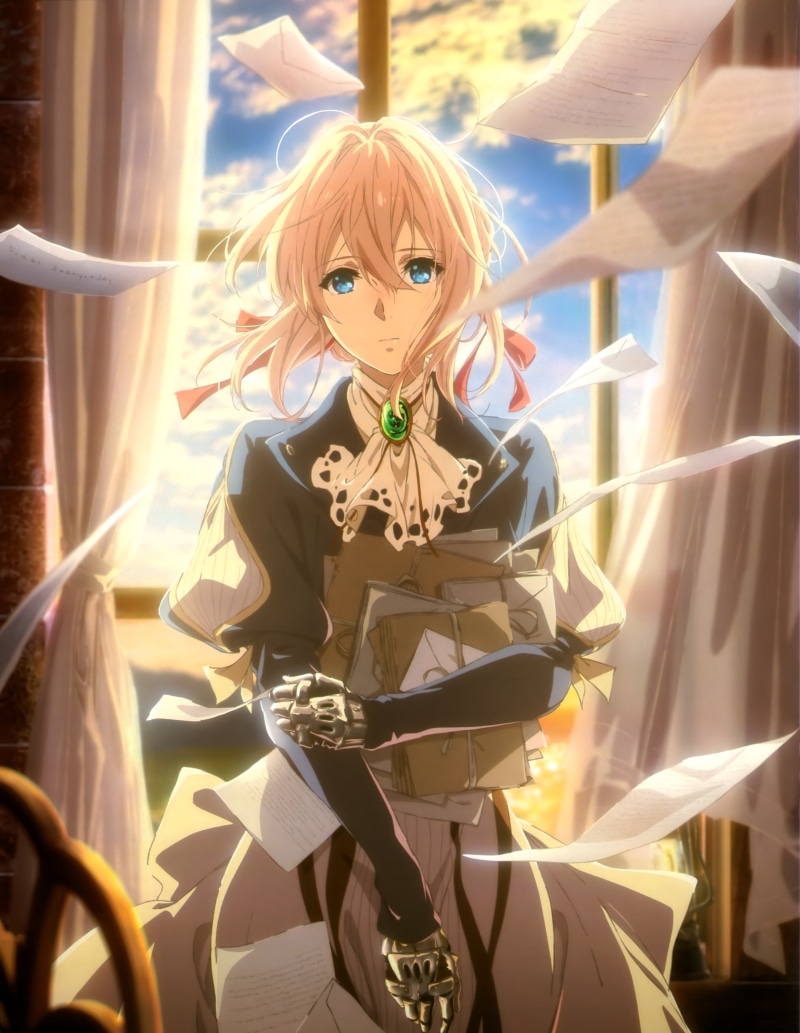 looking at viewer, portrait display, blue eyes, artwork, digital art, Violet Evergarden, Violet Evergarden (anime), blonde, 4K, women