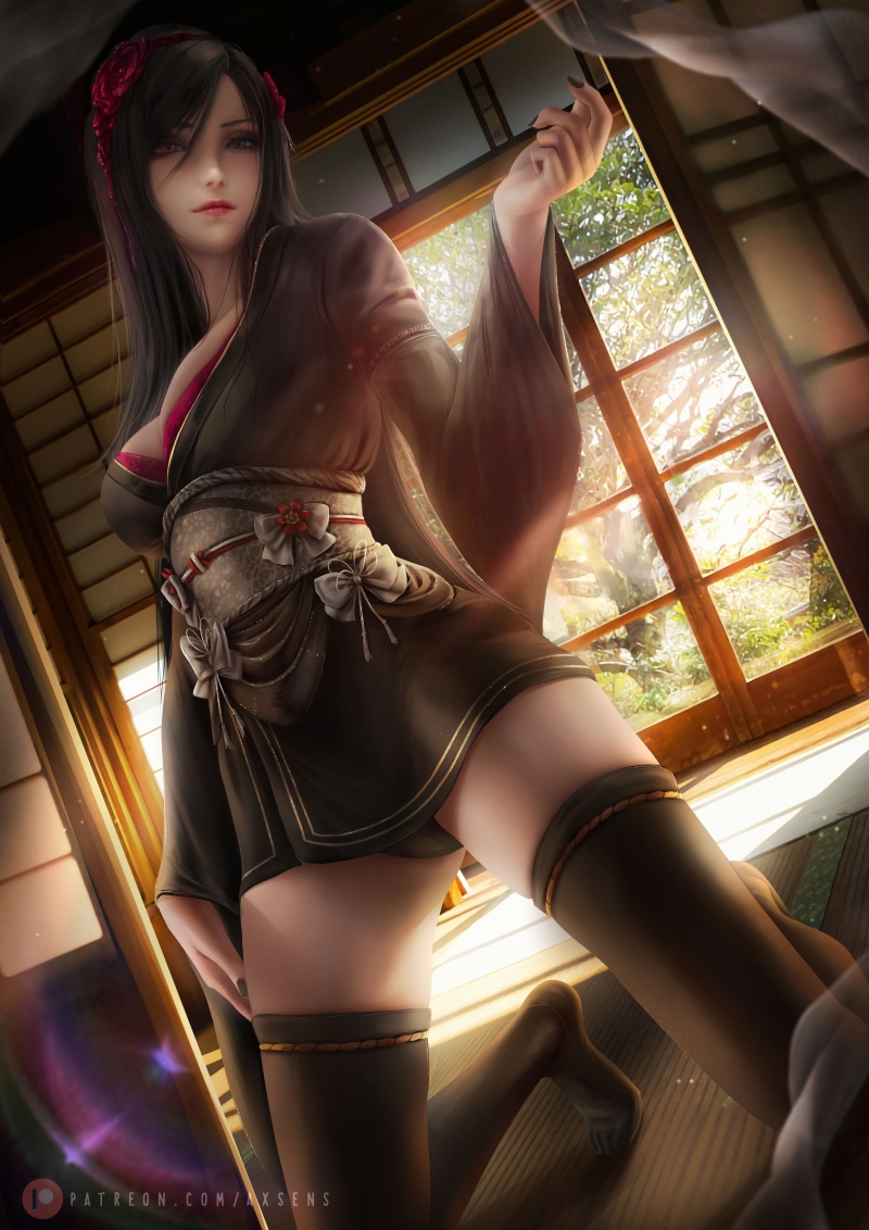portrait display, illustration, brunette, 4K, digital art, axsens, video game girls, Tifa Lockhart, long hair, Final Fantasy VII, video games, video game characters