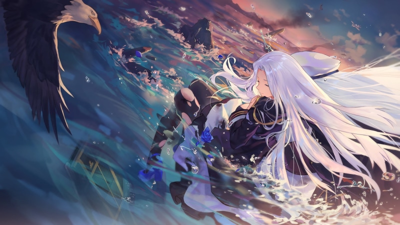 Azur Lane, fantasy girl, anime, haired, leisure activity, water, outdoors, sea, crowd, anime girls, closed eyes, white, enjoyment, bald eagle, underwater