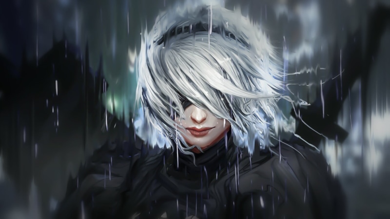automata, 2B (Nier: Automata), blond hair, lifestyles, hairstyle, women, real people, backgound, looking at camera, NieR, young women, mid adult women