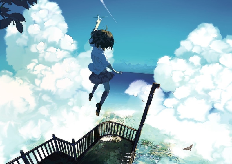 anime girls, leisure activity, female, 480P, built structure, building exterior, clouds, birds eye view, outdoors, anime, full length, people, sport, two people