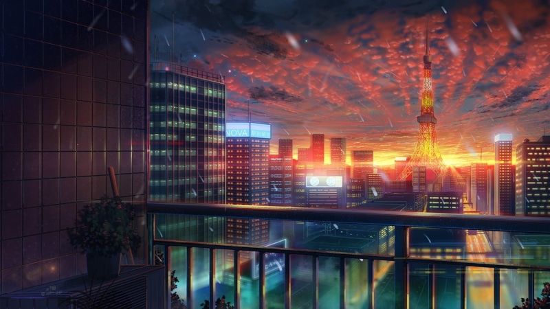red, sky, modern, night, financial district, black, travel destinations, skyscraper, Tokyo, nature, city, reflection, snow, sunset, building, Tokyo Tower