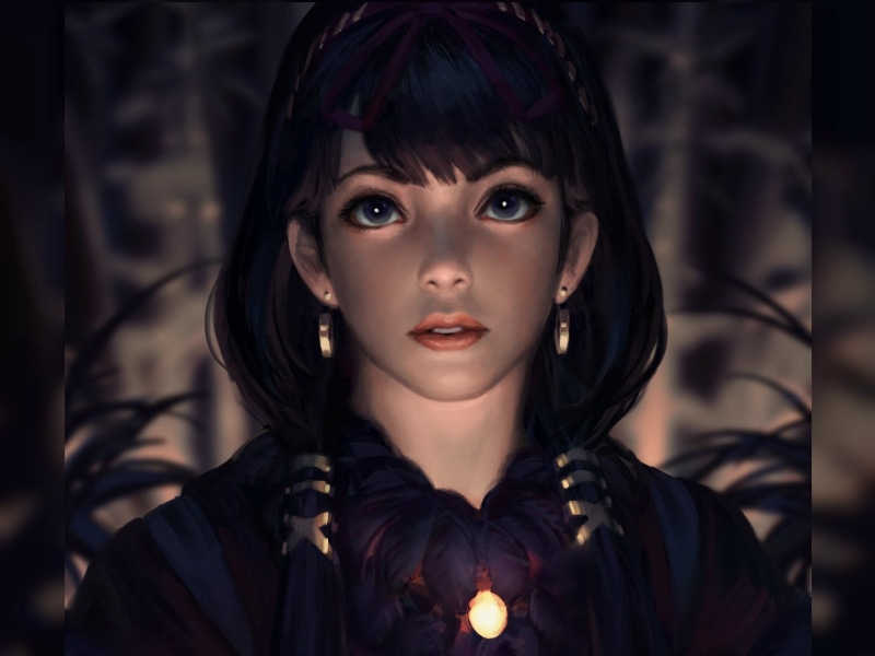 1080P, Z.W. Gu, face, fantasy girl, samurai, women, GUWEIZ, digital art, pigtails