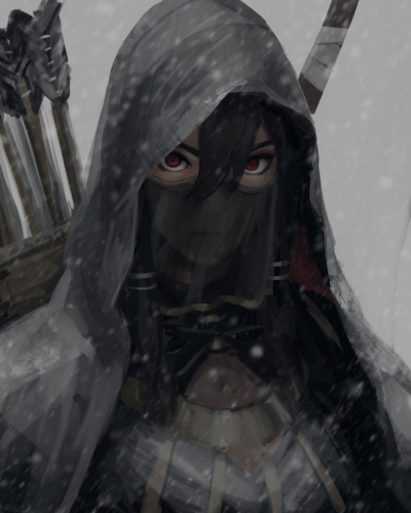 4K, fantasy art, vertical, digital art, portrait display, fantasy girl, drawing, artwork, Z.W. Gu, snow, bangs, illustration, original characters, arrows