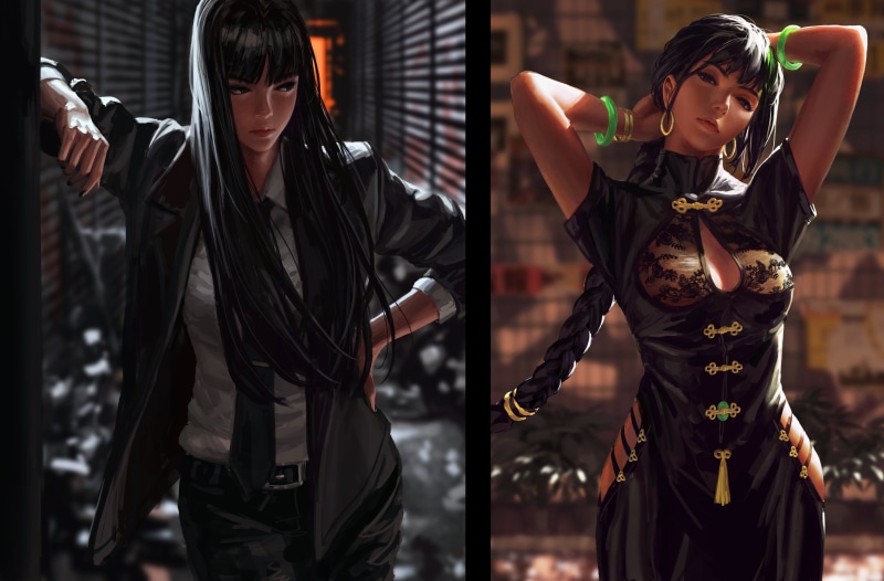 artwork, original characters, long hair, GUWEIZ, 4K, black hair, digital art, Z.W. Gu