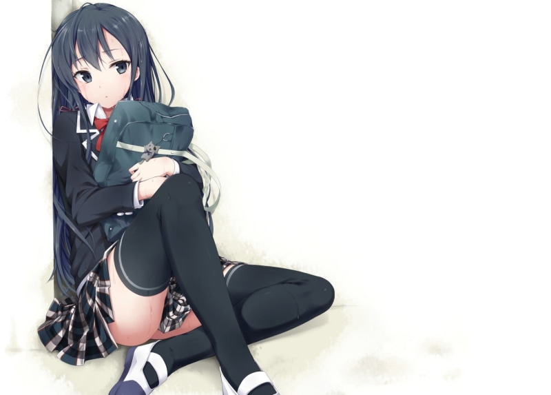 haired, sitting, leisure activity, women, stockings, adult, 720P, illustration, anime, Yukinoshita Yukino, young adult, school uniform, legs, portrait