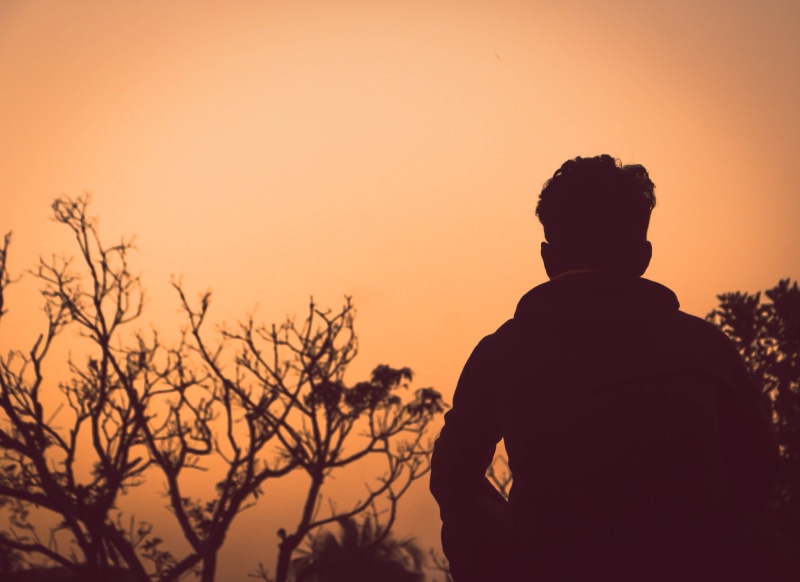 sunset, men, young, adult, leisure activity, one person, rear view, real people, sadness, outdoors, silhouette, crying, homeless, children, frustrated