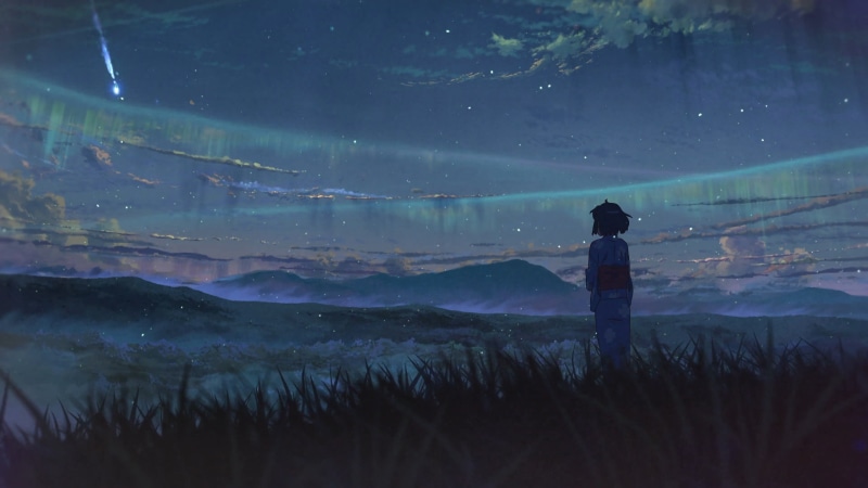 space, standing, sky, one person, scenics - nature, leisure activity, nature, woman, astronomy, 4K, non-urban scene, tranquility, illustration, outdoors