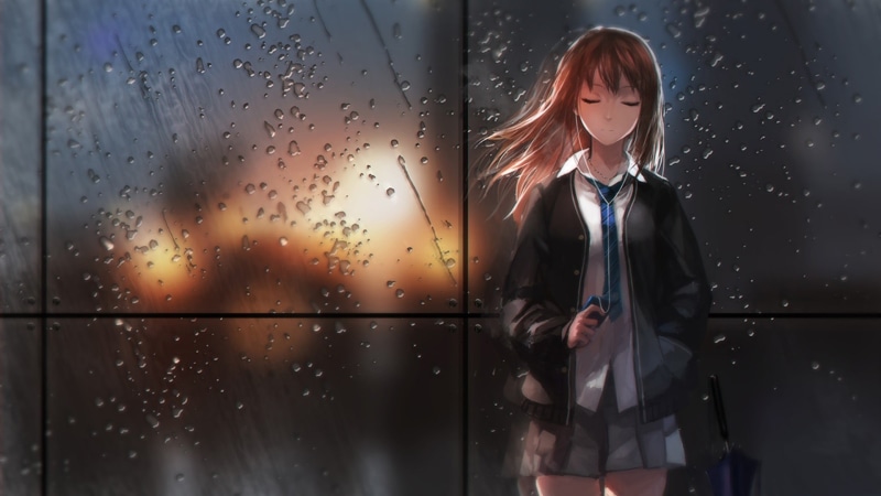 window, school uniform, females, brown, women, suit, clothing, anime, glass - Material, blond Hair, headphones, jacket, fashion, looking, three quarter length