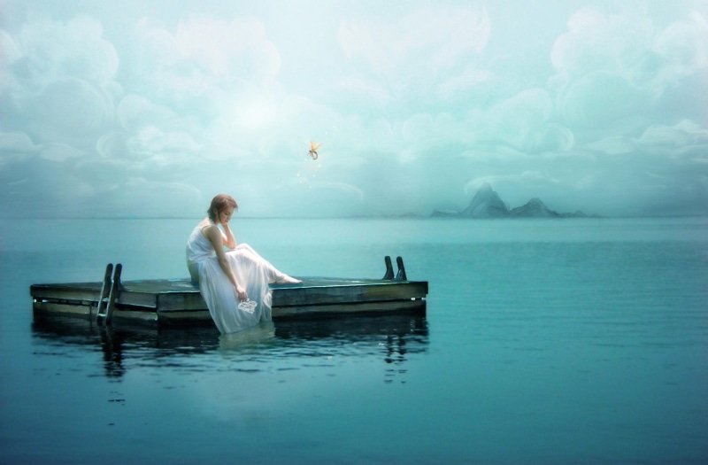 relaxation, Alone, emotion, solitude, young adult, adult, full length, loneliness, swimming pool, women, waterfront, sky, Sad, 1080P, tranquility, sea