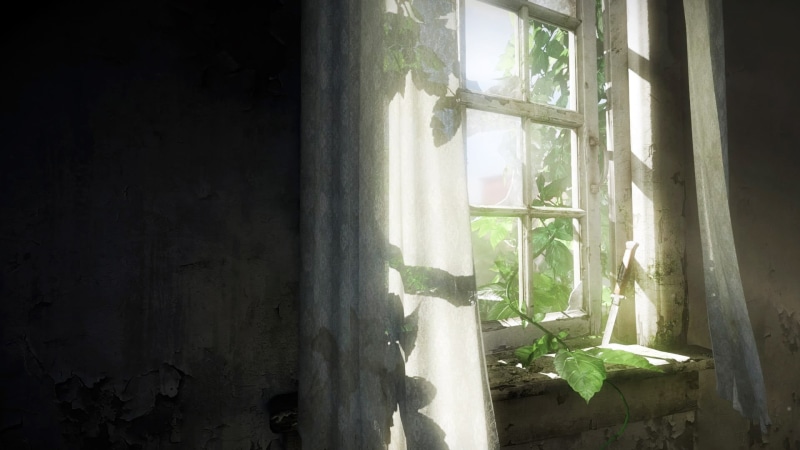 curtain, abandoned, video games, streaming, leaf, growth, wall - building feature, 1080P, building, sunlight, built structure, green, ruined, no people