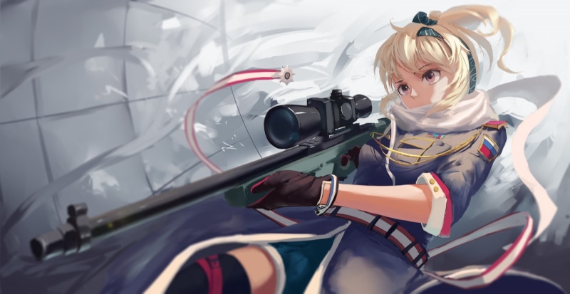 gun, real people, mode of transportation, lifestyles, sniper, sniper rifle, hair, haired, front view, young women, technology, mid adult women, 1080P