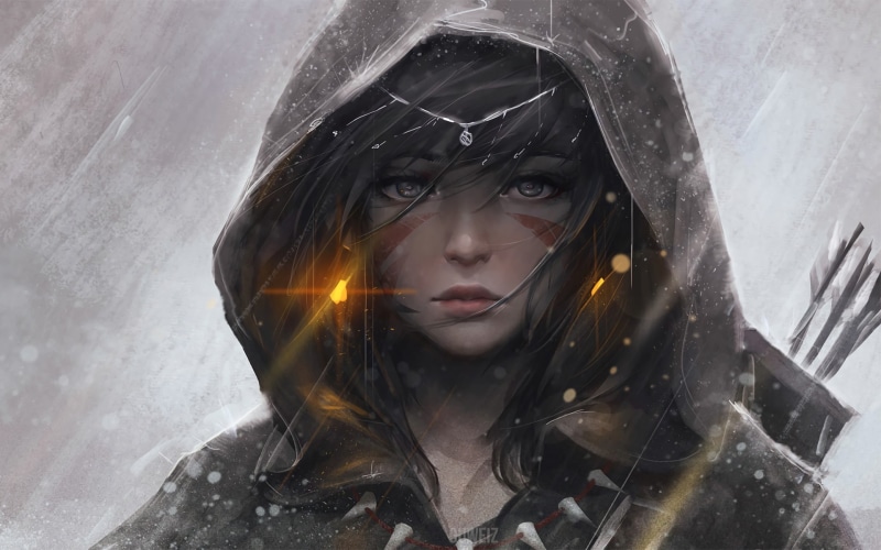 original characters guweiz digital art anime girls fantasy art archer hoods bow and arrow, 1080P