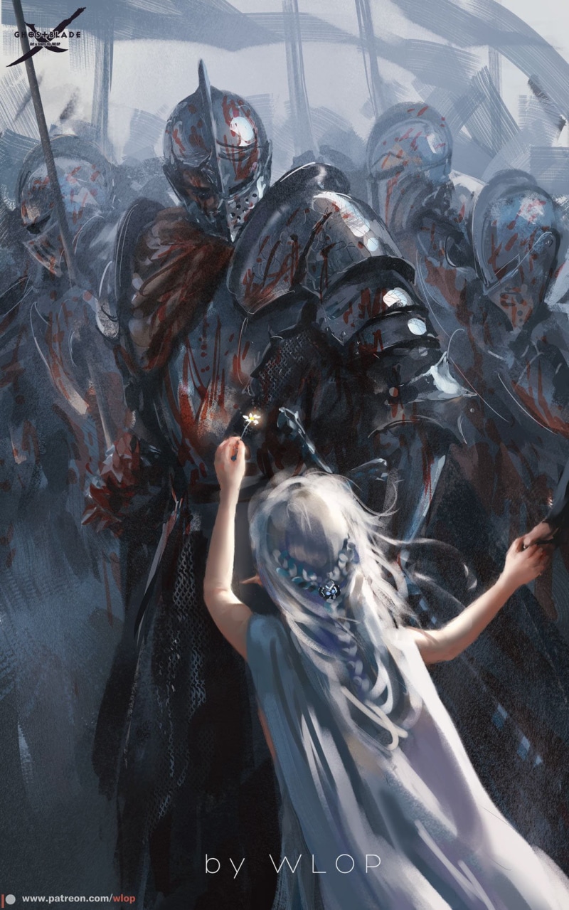 knight, anime girls, Ghost Blade, 720P, white hair, WLOP