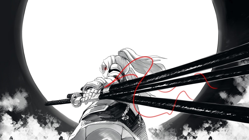 sky, 2K, original characters, haired, architecture, female, wheel, anime girls, day, low angle view, close-up, power supply, cable, metal, outdoors, monochrome
