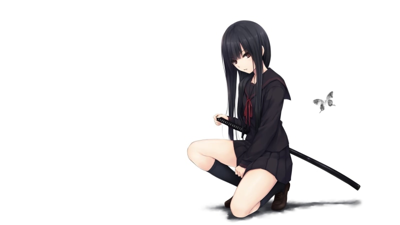 one person, young adult, studio shot, white background, leisure activity, young women, black color, sword, Coffee-Kizoku, copy space, cut out