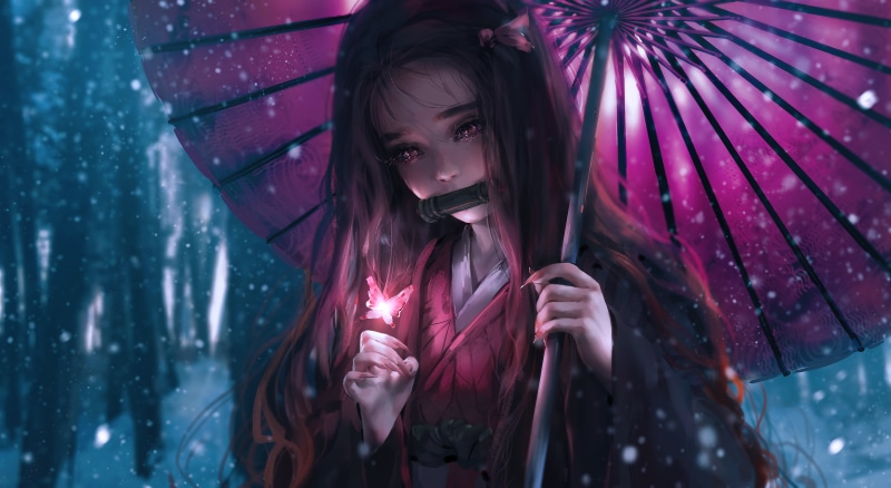Nixeu, fantasy girl, illustration, drawing, artwork, fantasy art, Kimetsu no Yaiba, anime girls, 5K, women, Kamado Nezuko, fan art, digital art, anime