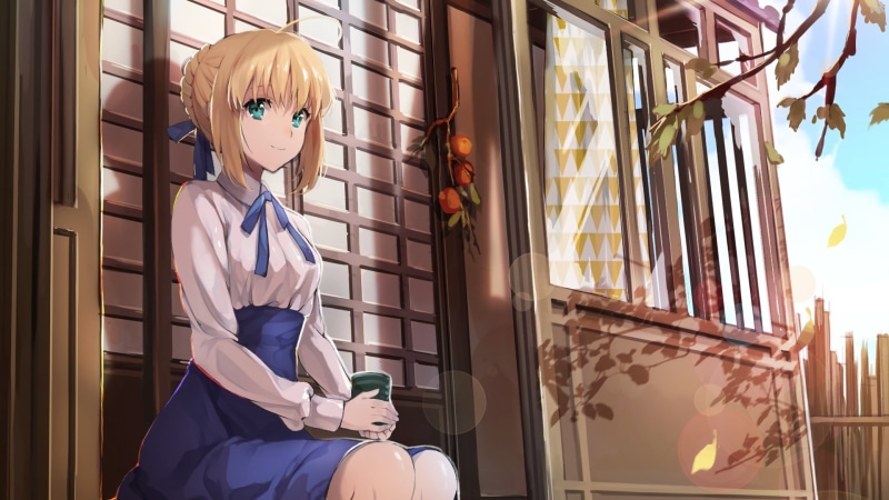 hair, leisure activity, anime girls, front view, 1080P, hairstyle, built structure, women, lifestyles, standing, day, sunlight, Fate/Stay Night, real people