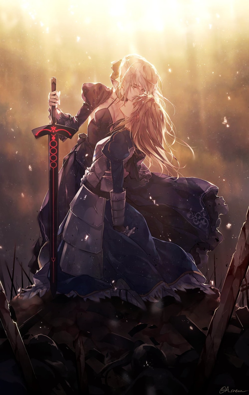 land, emotion, performance, brown, sky, women, people, haired, stage, adult, Saber Alter, performing arts event, Saber, light, burning, anime girls, Fate/Stay Night