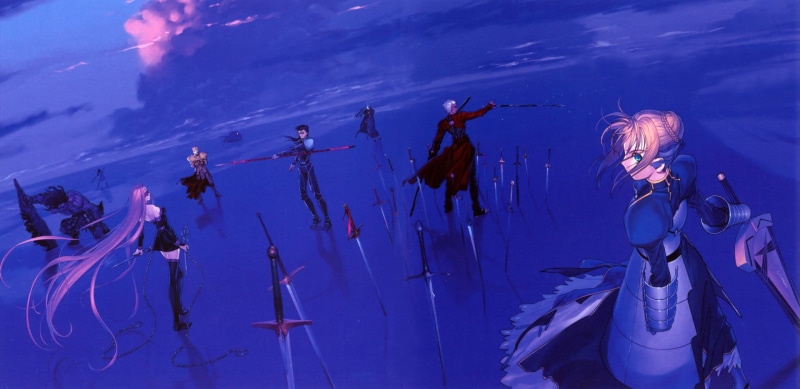 outdoors, swimming, Saber, travel destinations, Fate Series, group of people, underwater, animals in the wild, 1080P, anime girls, crowd, sword