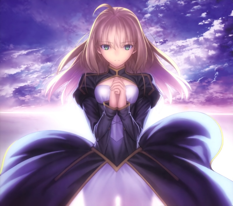 2K, young women, character, Fate/Stay Night, portrait, digital composite, one person, front view, clouds, sky, looking at camera, cloud - sky, hair, outdoors