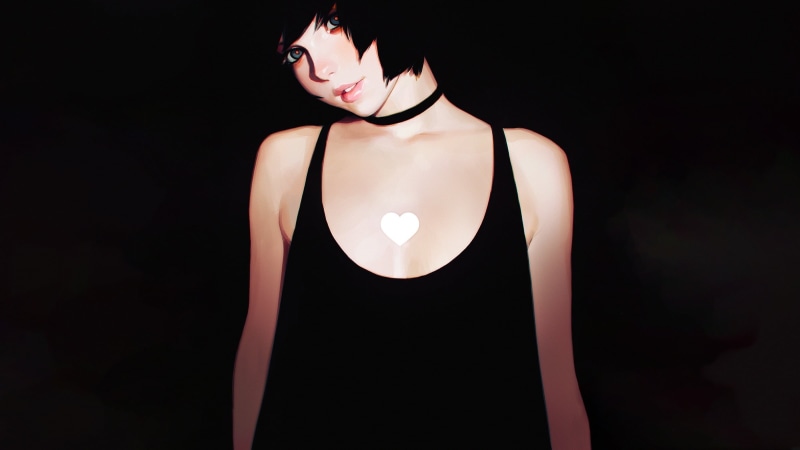 heart, fashion, adult, clothing, young adult, black color, Ilya Kuvshinov, hairstyle, women, digital art, standing, indoors, illuminated, choker, front view