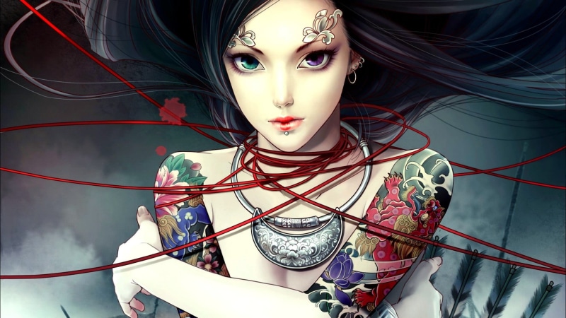 portrait, digital, piercing, looking at camera, front view, female, art and craft, beautiful woman, indoors, anime girls, character, one person, 1080P