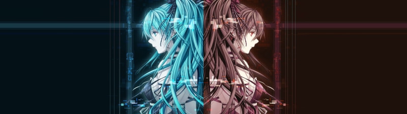 multi colored, anime girls, architecture, Hatsune Miku, long exposure, abstract, female, 4K, glowing, two, digital composite, motion, light - natural phenomenon