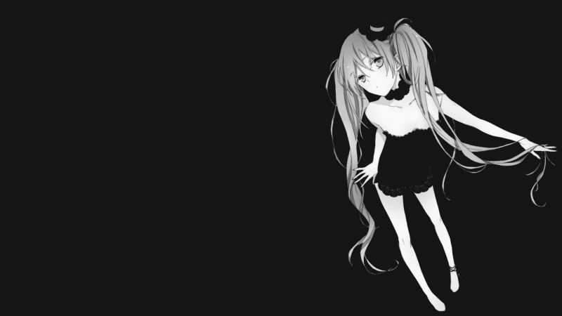 female, leisure activity, young women, long hair, copy space, technology, Hatsune Miku, anime, hairstyle, clothing, monochrome, lifestyles, nature, one person
