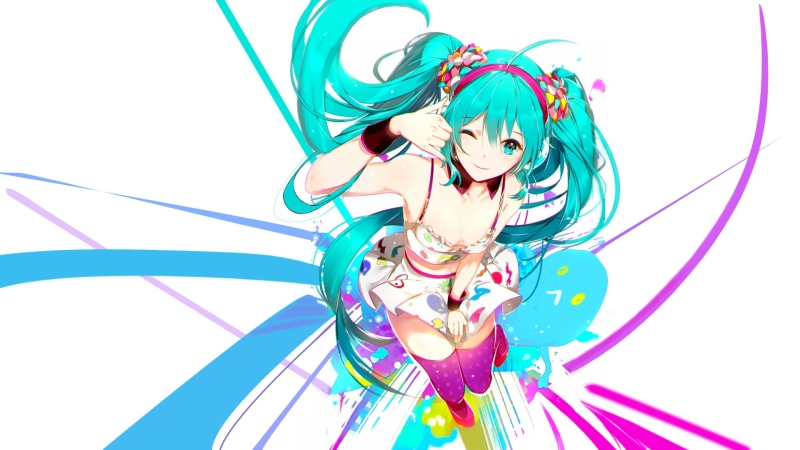 emotion, close-up, variation, female, decoration, Hatsune Miku, indoors, 1080P, character, ribbon - sewing item, large group of objects, streamer, anime