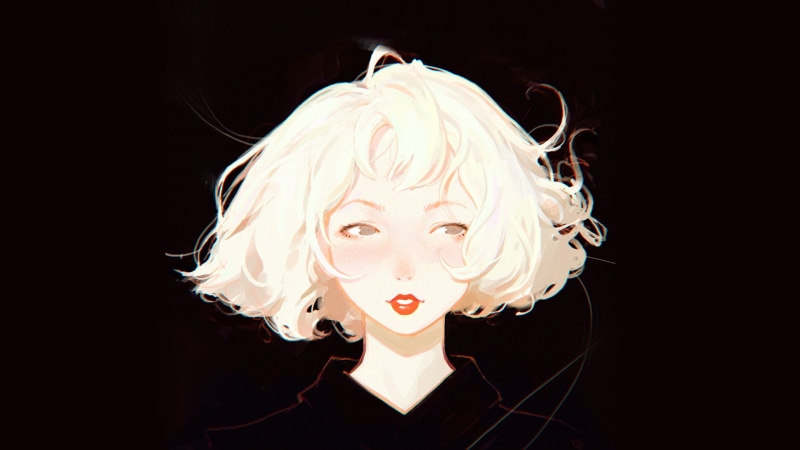 blond hair, portrait, young adult, copy space, 1080P, artwork, beautiful woman, emotion, Ilya Kuvshinov, hair, human body part, hairstyle, close-up, headshot