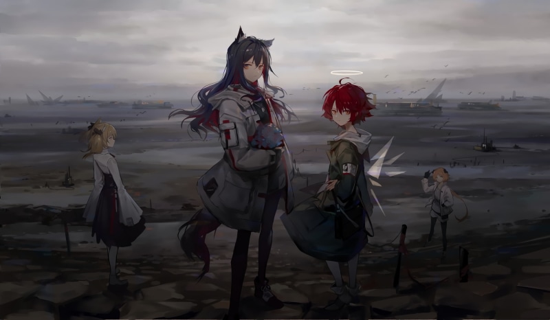 anime, Texas (Arknights), Sora(Arknights), anime girls, Croissant(Arknights), digital art, Arknights, neko ears, 2K, Exusiai (Arknights), artwork