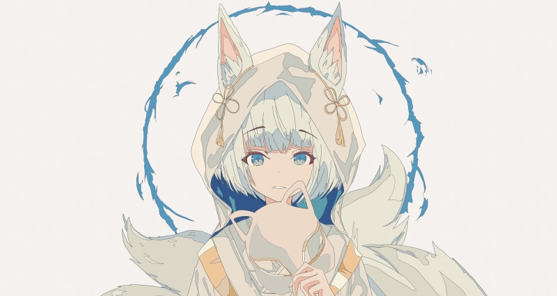 4K, short hair, anime, portrait, blue eyes, Fox ears, artwork, simple background, fox girl, Kaga (Azur Lane), Azur Lane, anime girls, digital art, white hair