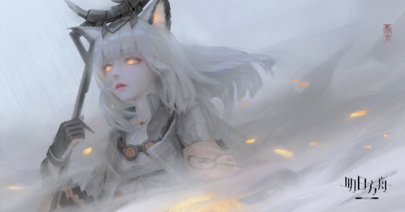 cat ears, digital art, glowing eyes, artwork, anime girls, 4K, Arknights, white hair, video game characters, video games