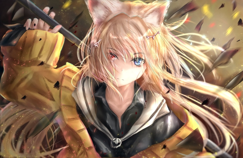 video games, blonde, 1080P, cat ears, artwork, anime girls, video game characters, digital art, Arknights