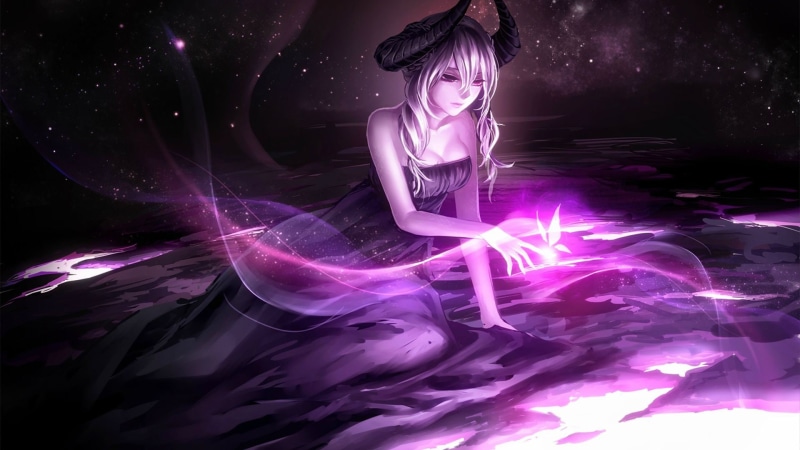 young adult, 1080P, character, abstract, purple, motion, three quarter length, anime, real people, full length, night, blurred motion, anime girls, indoors