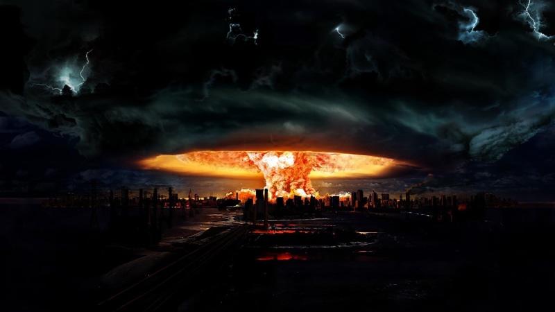 apocalyptic, 1080P, eruption, travel, lights, city, dark, light - Natural Phenomenon, outdoors, night, scene, cloud - sky, atomic bomb, built structure