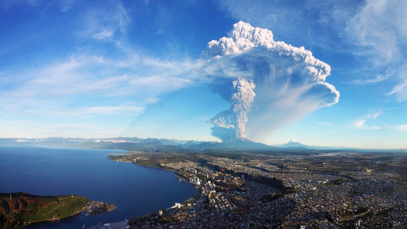Chile, land, scenics - nature, day, power in nature, nature, water, architecture, outdoors, aerial view, no people, mountain, smoke - physical structure
