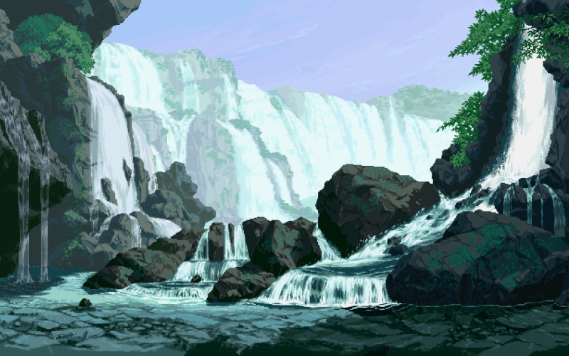 water, power in nature, outdoors, sea, solid, flowing water, no people, rock - object, tranquil scene, waterfall, digital art, flowing, sky