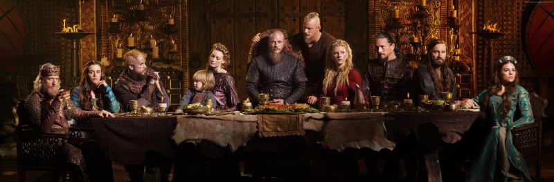 mid adult men, Travis Fimmel, mid adult, group, men, women, Katheryn Winnick, group of people, adult, togetherness, candle, males, Vikings, indoors, 4 season