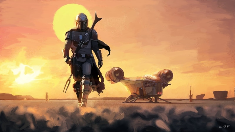1080P, Star Wars, Tatooine, artwork, spaceship, desert, The Mandalorian, digital art