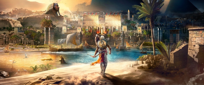 people, women, Assassins Creed: Origins, nature, building exterior, motion, ultrawide, Assassins Creed, travel destinations, built structure, city, nautical vessel